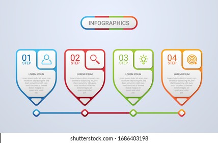 Business data visualization, infographic template with 4 steps on gray background, vector illustration