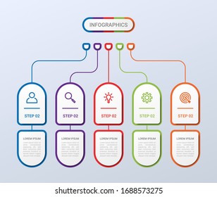 Business data visualization, infographic template with 5 steps on gray background, vector illustration