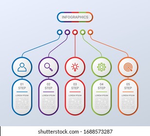 Business data visualization, infographic template with 5 steps on gray background, vector illustration