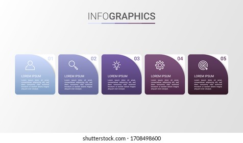 Visualización de datos empresariales, plantilla infográfica con 5 pasos en fondo gris, ilustración vectorial