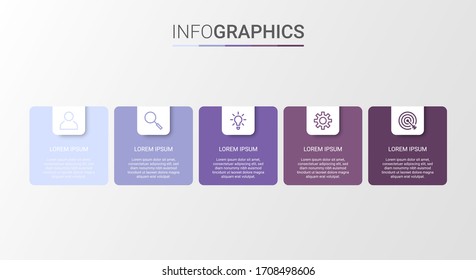 Business data visualization, infographic template with 5 steps on gray background, vector illustration