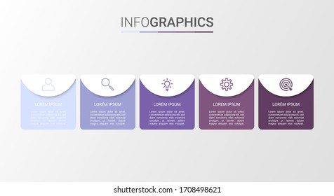 Business data visualization, infographic template with 5 steps on gray background, vector illustration