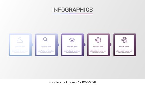 Business data visualization, infographic template with 5 steps on gray background, vector illustration