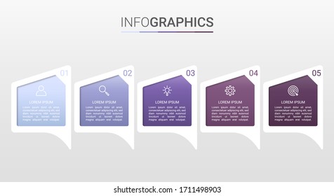 Business data visualization, infographic template with 5 steps on gray background, vector illustration