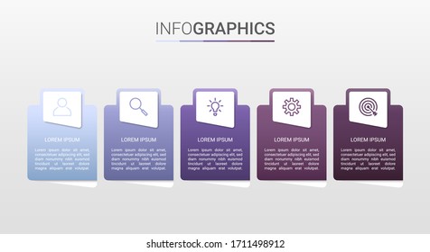 Business data visualization, infographic template with 5 steps on gray background, vector illustration