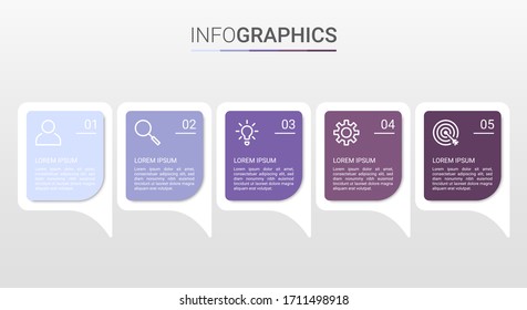 Business data visualization, infographic template with 5 steps on gray background, vector illustration