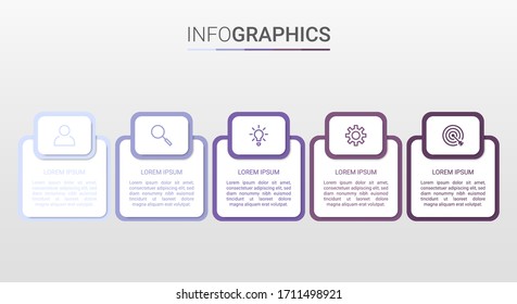 Visualización de datos empresariales, plantilla infográfica con 5 pasos en fondo gris, ilustración vectorial