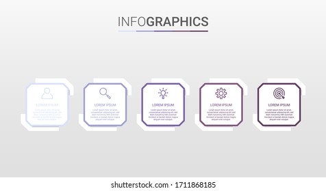 Business data visualization, infographic template with 5 steps on gray background, vector illustration