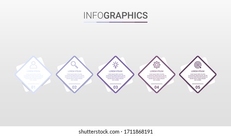 Business data visualization, infographic template with 5 steps on gray background, vector illustration