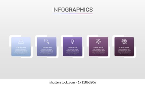 Visualización de datos empresariales, plantilla infográfica con 5 pasos en fondo gris, ilustración vectorial