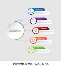 Business data visualization, infographic template with 5 steps on gray background, vector illustration