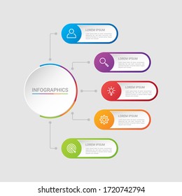 Business data visualization, infographic template with 5 steps on gray background, vector illustration