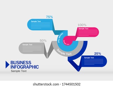 Business data visualization, infographic template with 4 steps on gray background, vector illustration