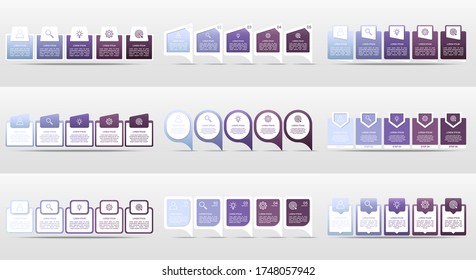 Business data visualization, infographic template with 5 steps on gray background, vector illustration