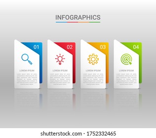 Business data visualization, infographic template with 4 steps on gray background, vector illustration