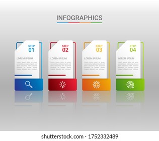 Business data visualization, infographic template with 4 steps on gray background, vector illustration