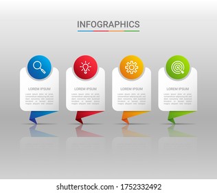 Business data visualization, infographic template with 4 steps on gray background, vector illustration