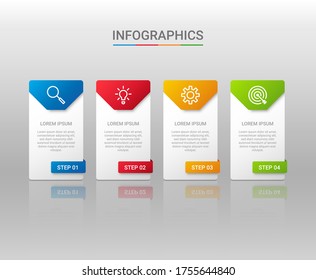 Business data visualization, infographic template with 4 steps on gray background, vector illustration