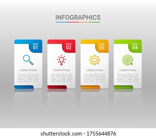 Business data visualization, infographic template with 4 steps on gray background, vector illustration
