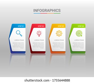 Visualisierung von Geschäftsdaten, Infografik-Vorlage mit 4 Schritten auf grauem Hintergrund, Vektorgrafik