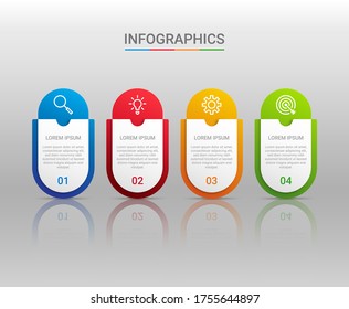 Business data visualization, infographic template with 4 steps on gray background, vector illustration