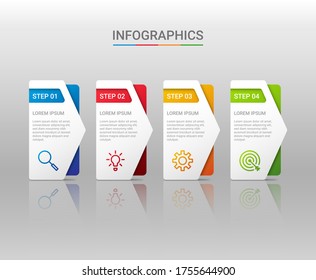 Business data visualization, infographic template with 4 steps on gray background, vector illustration
