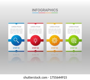 Business data visualization, infographic template with 4 steps on gray background, vector illustration