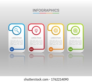 Visualización de datos empresariales, plantilla infográfica con 4 pasos en fondo gris, ilustración vectorial