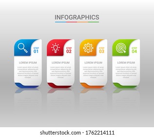 Business data visualization, infographic template with 4 steps on gray background, vector illustration