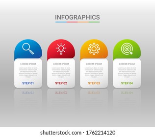 Business data visualization, infographic template with 4 steps on gray background, vector illustration