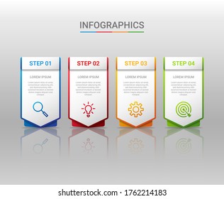 Business data visualization, infographic template with 4 steps on gray background, vector illustration