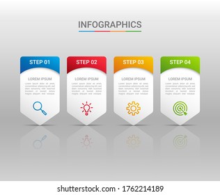 Business data visualization, infographic template with 4 steps on gray background, vector illustration