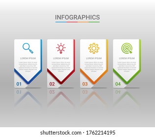 Business data visualization, infographic template with 4 steps on gray background, vector illustration