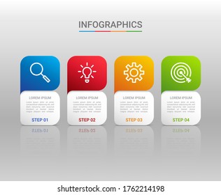 Business data visualization, infographic template with 4 steps on gray background, vector illustration