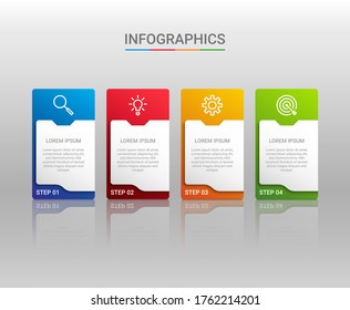 Business data visualization, infographic template with 4 steps on gray background, vector illustration