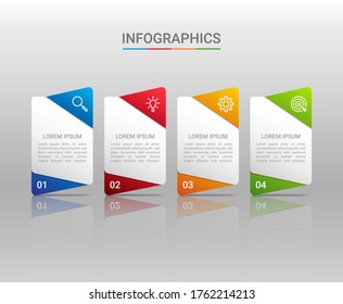 Business data visualization, infographic template with 4 steps on gray background, vector illustration