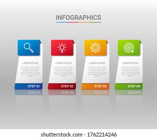 Business data visualization, infographic template with 4 steps on gray background, vector illustration