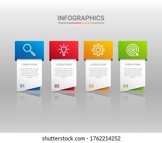 Business data visualization, infographic template with 4 steps on gray background, vector illustration