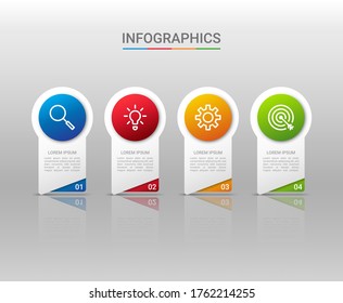 Business data visualization, infographic template with 4 steps on gray background, vector illustration