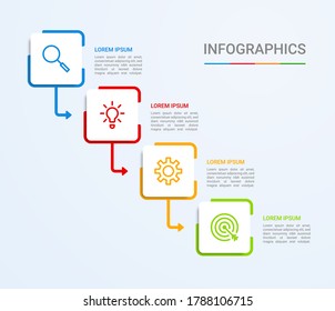 Business data visualization, infographic template with 4 steps on blue background, vector illustration