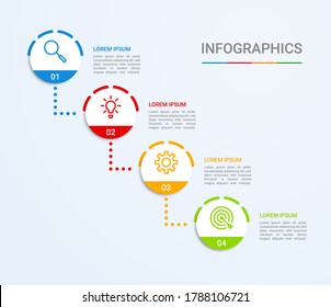 Visualización de datos empresariales, plantilla infográfica con 4 pasos sobre fondo azul, ilustración vectorial