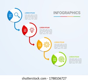 Business data visualization, infographic template with 4 steps on blue background, vector illustration