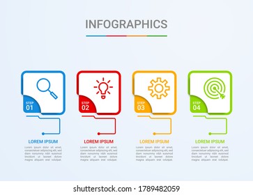 Business data visualization, infographic template with 4 steps on blue background, vector illustration