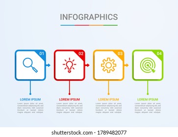 Business data visualization, infographic template with 4 steps on blue background, vector illustration