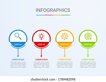 Business data visualization, infographic template with 4 steps on blue background, vector illustration