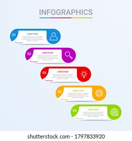 Business data visualization, infographic template with 5 steps on blue background, vector illustration