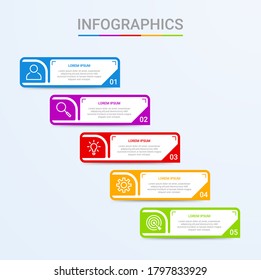 Business data visualization, infographic template with 5 steps on blue background, vector illustration