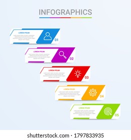 Business data visualization, infographic template with 5 steps on blue background, vector illustration