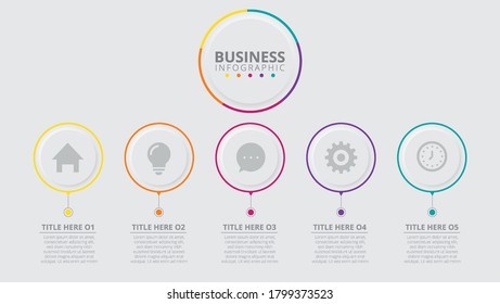 Business data visualization, infographic template with 5 steps on gray background, vector illustration