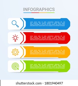 Business data visualization, infographic template with 4 steps on blue background, vector illustration